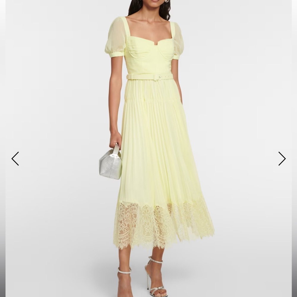 Self Portrait Yellow Lace Detail Midi Dress